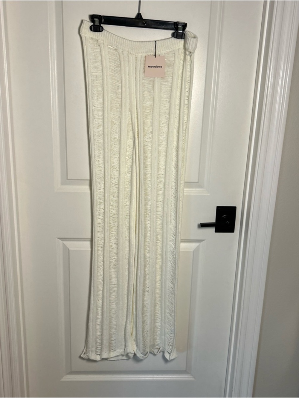 Superdown Women’s Sz L Ivory Beachy Romantic Feminine Crochet Knit Pull On Pants